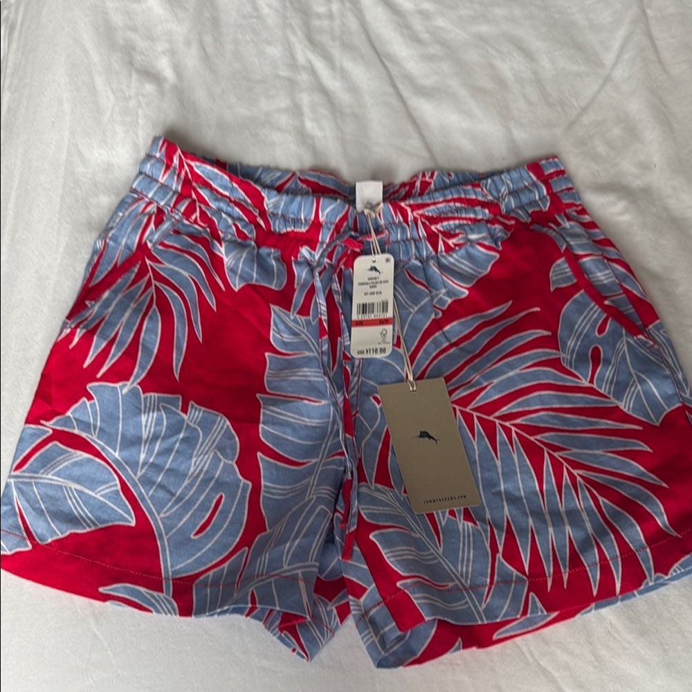 Tommy Bahama Red and Blue Bermuda Shorts Vibrant Leaf Print